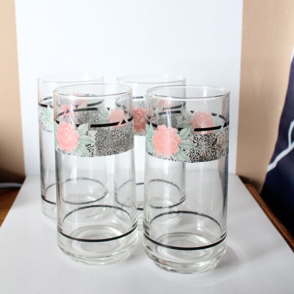 Corelle Silk And Roses Set Of 4 Glasses 16oz - Picture 1 of 2